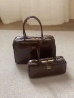 MIU MIU Beau Patent Leather Tote Bag Dark Brown
