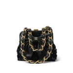 Chanel Sequin Bow Clutch Black Lambskin Tweed with Chain