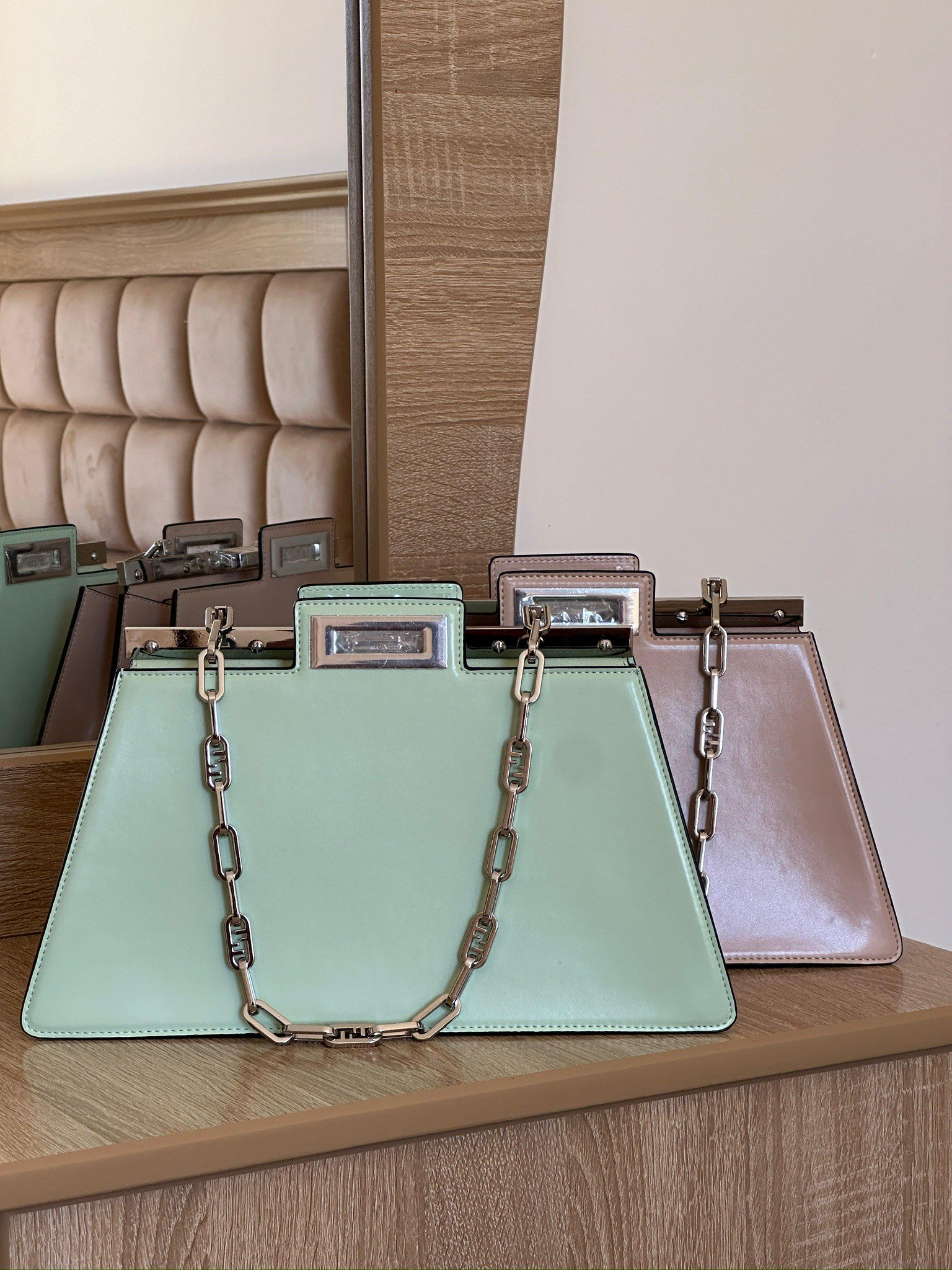 Fendi Peekaboo Mini Cuoio Romano Leather Bag Fendi Peekaboo Mini Handbag in Cuoio Romano leather, featuring iconic twist locks on both sides and a stiff central partition