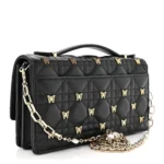 Christian Dior Lambskin Cannage Butterfly Studs Miss Dior Pouch Black