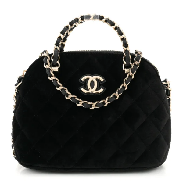 Chanel Velvet Black Quilted Shiny Coco Clutch