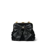 Chanel Sequin Bow Clutch Black Lambskin Tweed with Chain
