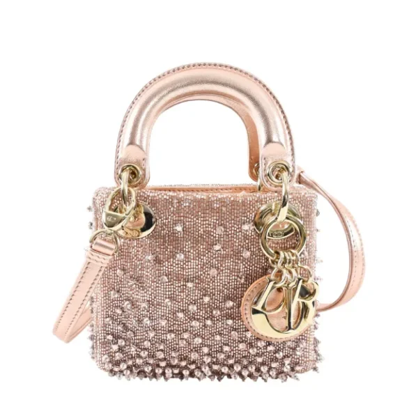 Dior Lady Dior Pink Metallic Leather Micro Bag