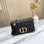 Dior Black Cannage Quilted Lambskin Leather Medium Caro Bag with signature CD twist clasp and detachable chain-link strap