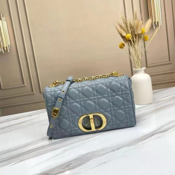 Dior Black Cannage Quilted Lambskin Leather Medium Caro Bag with signature CD twist clasp and detachable chain-link strap