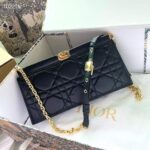 Dior Caro Colle Noire Clutch with Chain in Cannage quilted lambskin, featuring CD twist clasp and removable shoulder strap