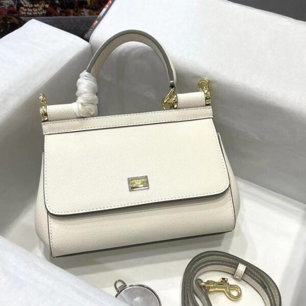 Dolce & Gabbana Sicily Medium Top Handle Bag in black Dauphine leather with structured silhouette and removable shoulder strap