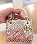 Dior Lady Dior Pink Metallic Leather Micro Bag