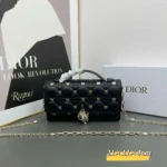 Christian Dior Lambskin Cannage Butterfly Studs Miss Dior Pouch Black