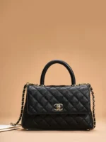 Black Caviar Lizard Embossed Quilted Mini Coco Handle Bag