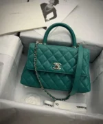 Green Caviar Lizard Embossed Quilted Mini Coco Handle Bag