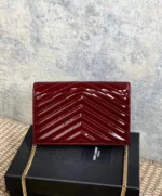 Saint Laurent Envelope WOC in Quilted Patent Leather — Dark Red Wine
