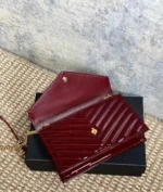 Saint Laurent Envelope WOC in Quilted Patent Leather — Dark Red Wine