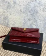 Saint Laurent Envelope WOC in Quilted Patent Leather — Dark Red Wine