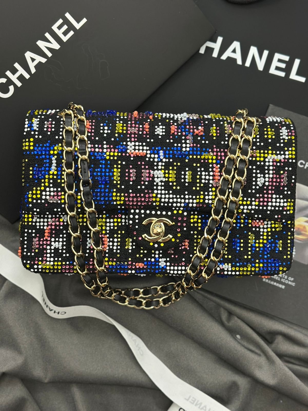 Chanel-Inspired Crystal Embellished Chain Flap Bag Chanel-Inspired Crystal Embellished Chain Flap Bag