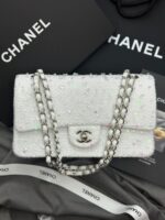 Chanel White Tweed Sequin Classic Flap Bag - Image 2