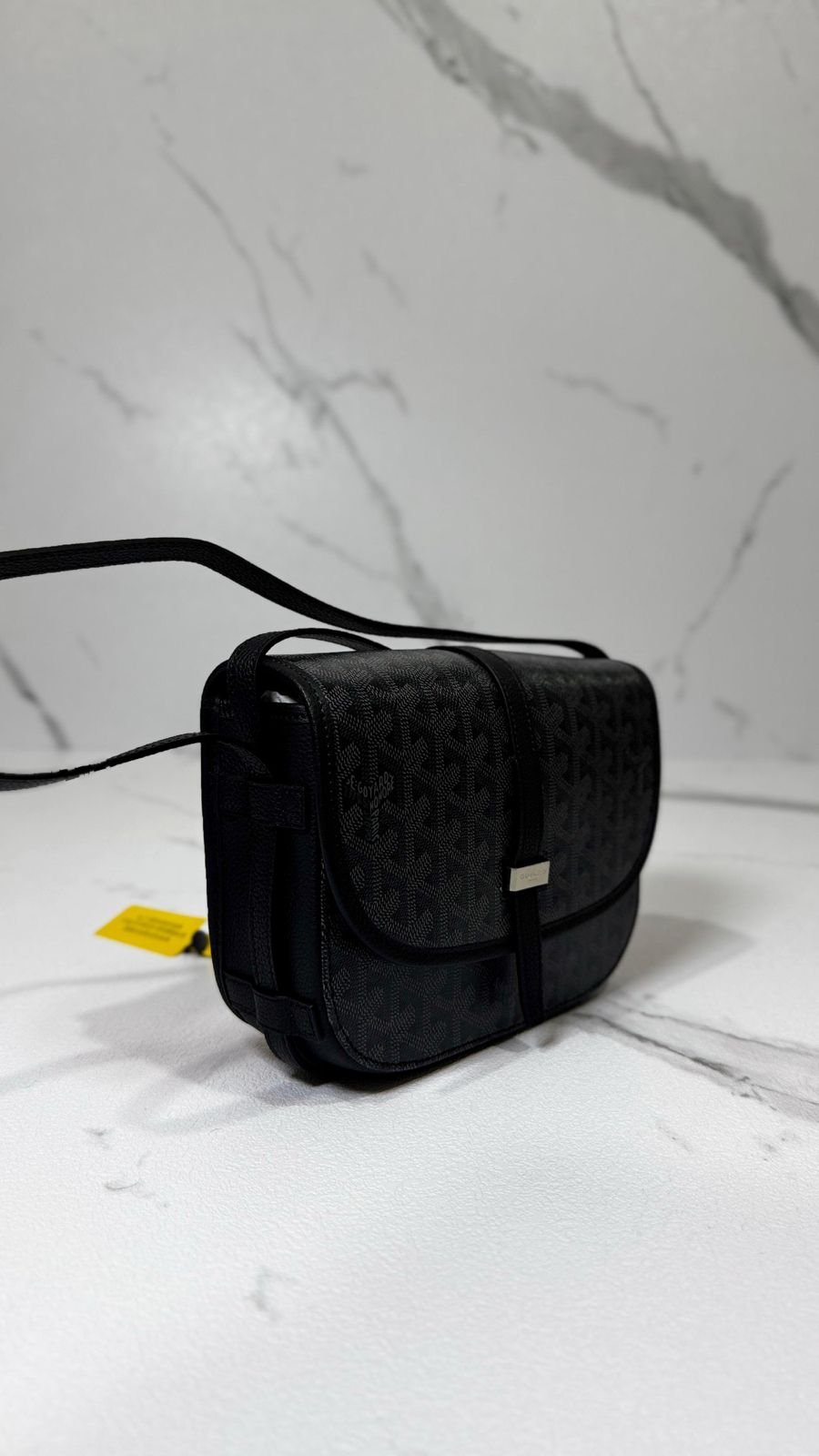 Goyard Plumet: Elegant Black Goyardine Crossbody Goyard Plumet Black Chevron Canvas Crossbody Bag