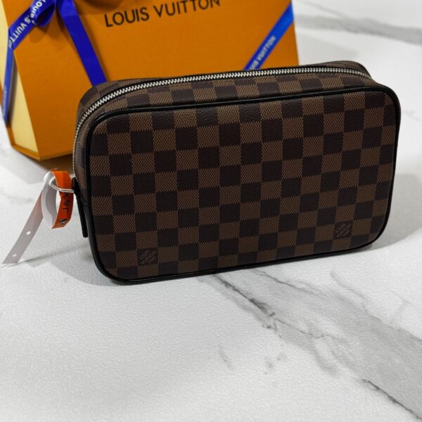 Louis Vuitton Cosmetic Pouch Damier Ebene Canvas Makeup Bag