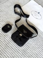 Prada Saffiano Leather Camera Bag Triangle Logo Crossbody