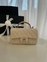 Chanel Lambskin Quilted Bi-Color Mini Top Handle Bag