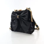 Chanel Sequin Bow Clutch Black Lambskin Tweed with Chain
