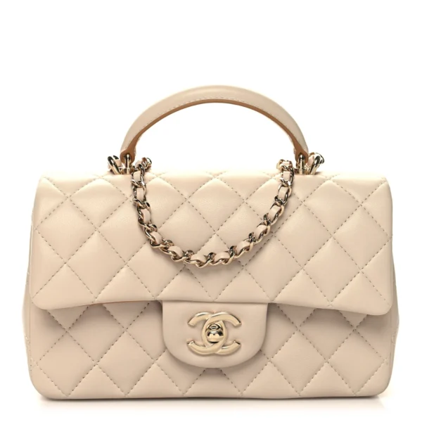 Chanel Lambskin Quilted Bi-Color Mini Top Handle Bag