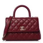 Chanel Burgundy Caviar Lizard Embossed Quilted Mini Coco Handle Bag