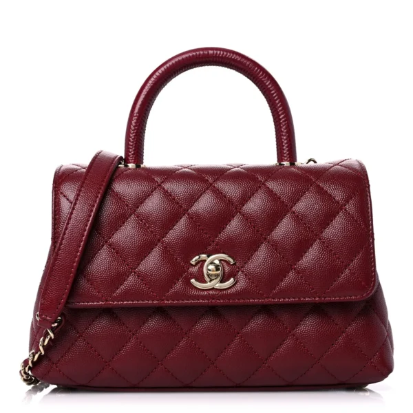 Chanel Burgundy Caviar Lizard Embossed Quilted Mini Coco Handle Bag