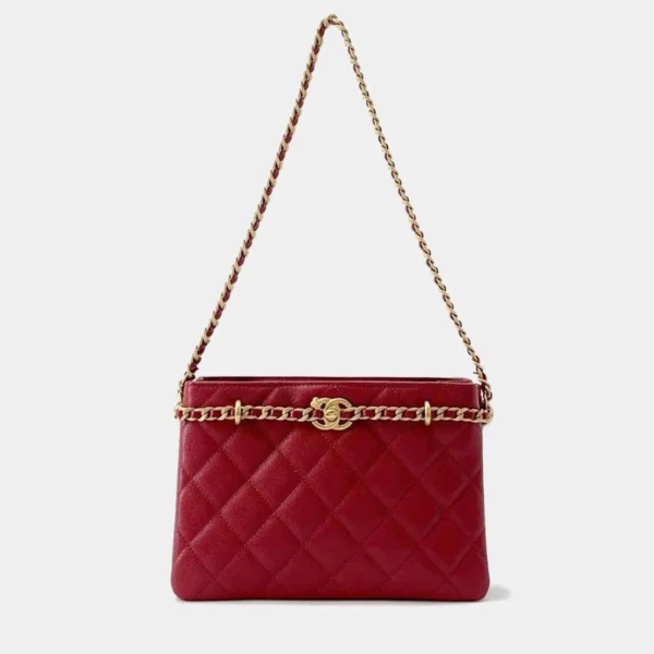 Chanel Red Caviar Leather Shopping Shoulder Bag