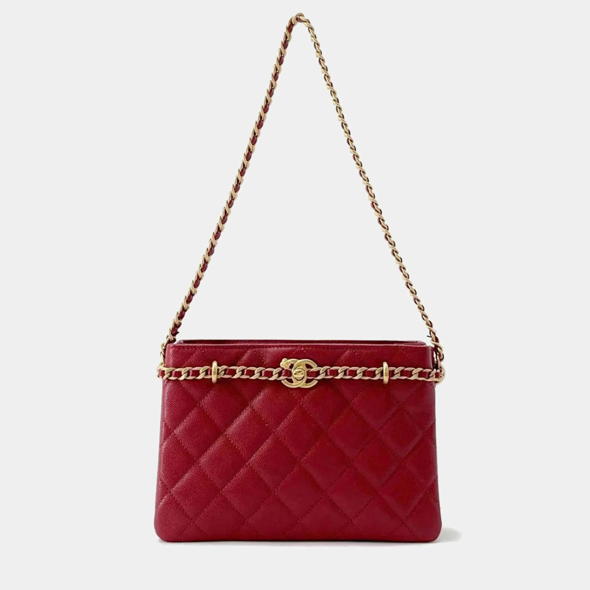 luxury-women-chanel--handbag Chanel Red Caviar Leather Shopping Shoulder Bag