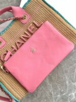 Chanel Raffia Crochet Medium Deauville Tote Beige Light Pink Green - Image 4
