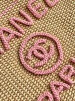 Chanel Raffia Crochet Medium Deauville Tote Beige Light Pink Green - Image 5