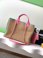 Chanel Raffia Crochet Medium Deauville Tote Beige Light Pink Green - Image 2