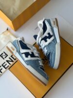 Fendi Match White Suede Low Tops with contrasting yellow sole and FF logo detail