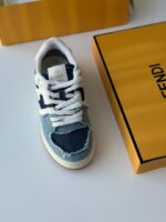 Fendi Match White Suede Low Tops with contrasting yellow sole and FF logo detail
