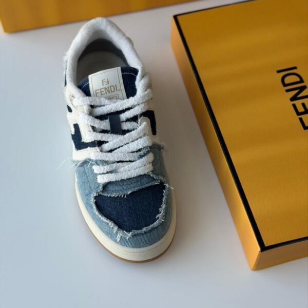 Fendi Match White Suede Low Tops with contrasting yellow sole and FF logo detail