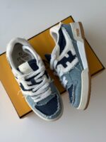 Fendi Match White Suede Low Tops with contrasting yellow sole and FF logo detail