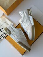 Fendi Match White Suede Low Tops with contrasting yellow sole and FF logo detail