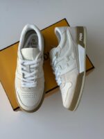 Fendi Match White Suede Low Tops with contrasting yellow sole and FF logo detail