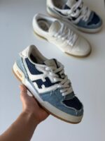 Fendi Match White Suede Low Tops with contrasting yellow sole and FF logo detail