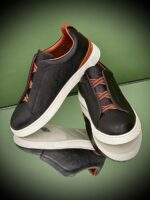 Luxury Triple Stitch Alligator Leather and Suede Sneakers in brown with elasticated laces