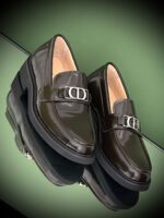 Dior Granville Loafer in black polished calfskin with signature Dior Oblique detail and thick notched sole