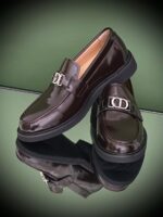 Dior Granville Loafer in black polished calfskin with signature Dior Oblique detail and thick notched sole