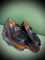Dior Granville Loafer in black polished calfskin with signature Dior Oblique detail and thick notched sole