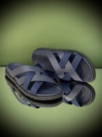 Hermès Kazmir Men's Cross Slippers in soft suede leather with signature H-stitching and rubber sole