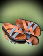 Hermès Kazmir Men's Cross Slippers in soft suede leather with signature H-stitching and rubber sole