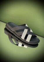 Hermès Kazmir Men's Cross Slippers in soft suede leather with signature H-stitching and rubber sole