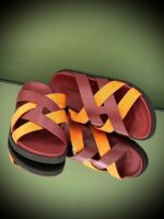 Hermès Kazmir Men's Cross Slippers in soft suede leather with signature H-stitching and rubber sole