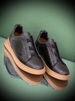 Zegna Triple Stitch Velvet Low-Top Sneakers in deep blue with flexible elastic laces and hand-stitched construction