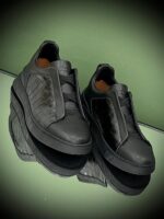 Zegna Triple Stitch Velvet Low-Top Sneakers in deep blue with flexible elastic laces and hand-stitched construction